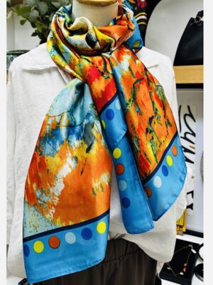 Silk Blend  Orange with Blue Scarves