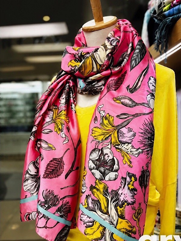 Botanical Pink & Rose Silk Statement Scarf