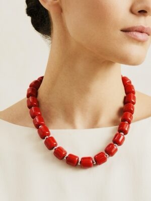 Authentic Mediterranean style red coral necklace and Sterling