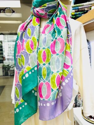 Naomi Green ,Purple Abstract Silk Scarves