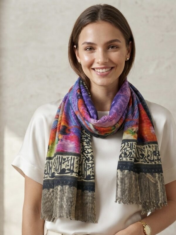Calligraphy Soft   Warm Multicolour    Pashmina Shawl for Women