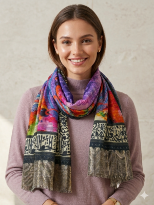 Calligraphy Soft   Warm Multicolour    Pashmina Shawl for Women