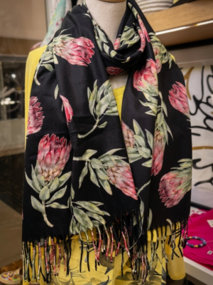 Luxury Protea Floral Pashmina – Midnight Botanical Wrap