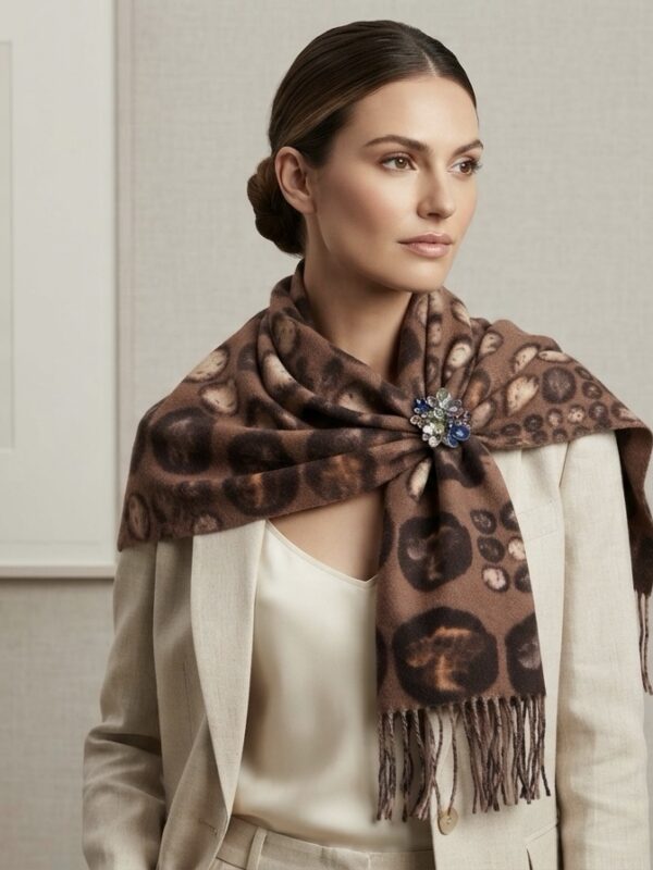 Abstract spot print pashmina  Warm Cacao