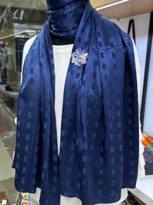 Navy Shimmer Textured Scarf with Subtle Geometric Pattern