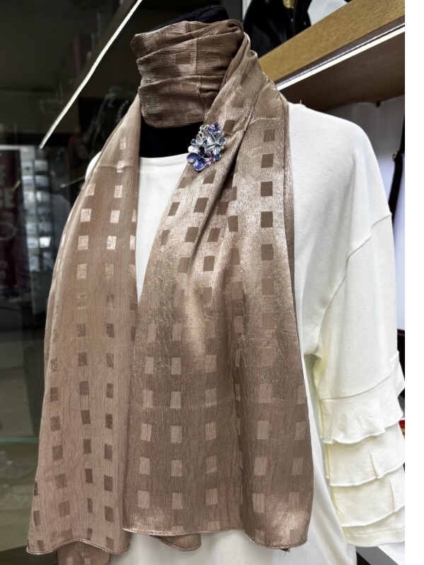 Champagne Shimmer Textured Scarf with Subtle Geometric Pattern