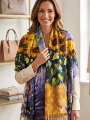Provence Sunflowers & Lavender Reversible Pashmina Shawl