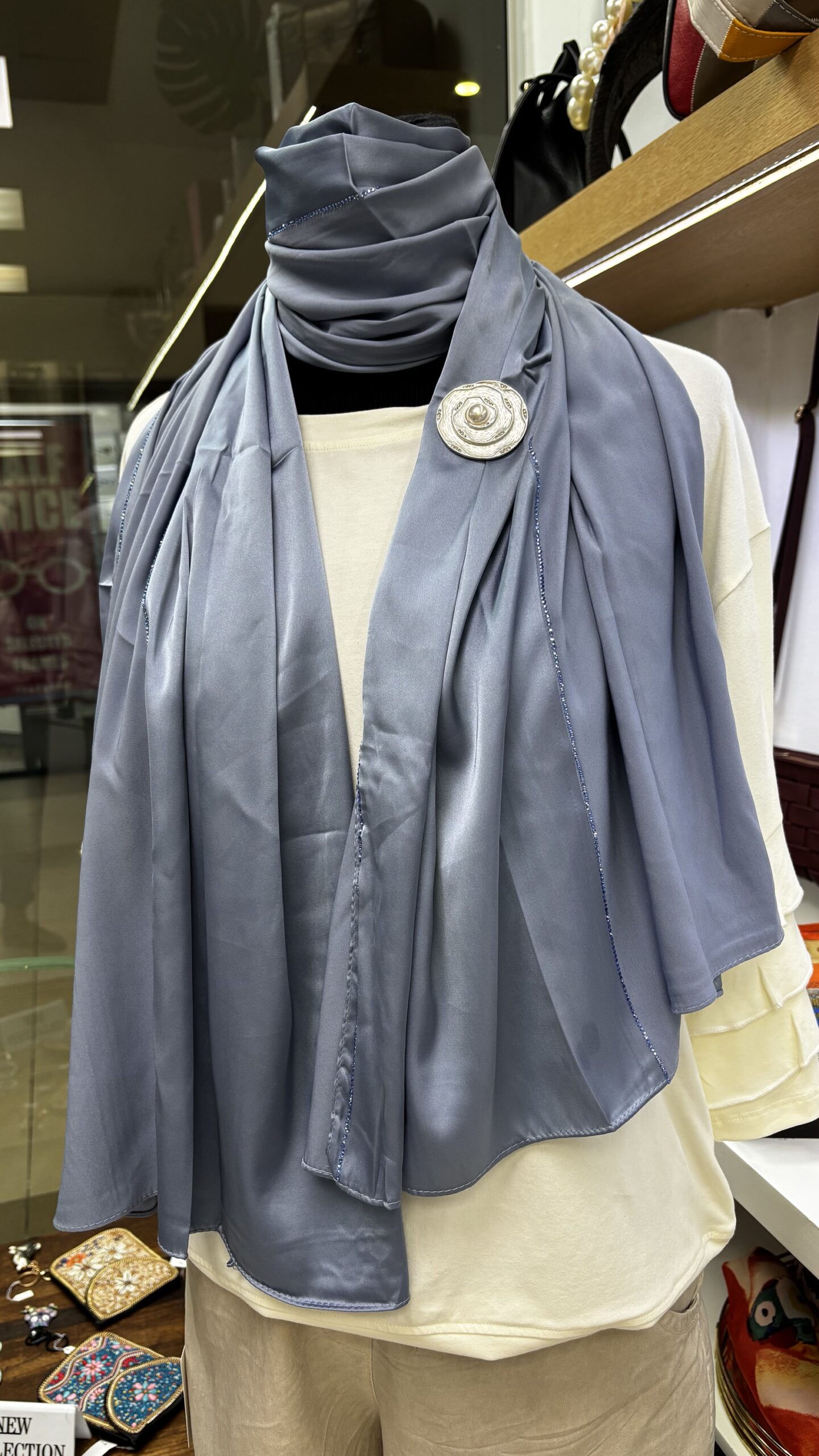 Sky Blue Shimmer Textured Scarf with Subtle Pattern