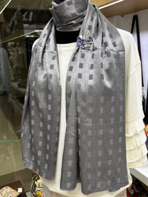 Silver Shimmer Textured Scarf with Subtle Geometric Pattern