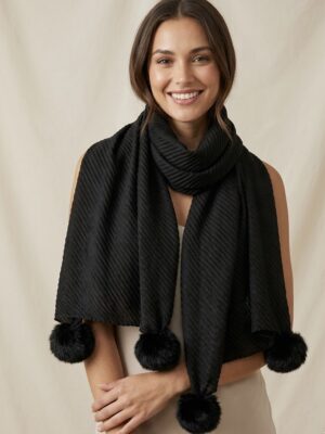 Riviera Range Black  Warm  shawl pashmina Pom Pom