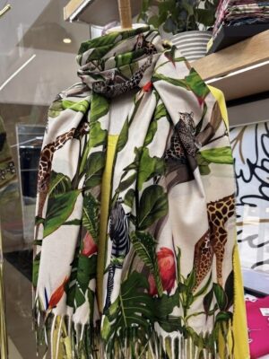 Luxury Safari Print Pashmina – Exotic Botanical & Wildlife Scarf