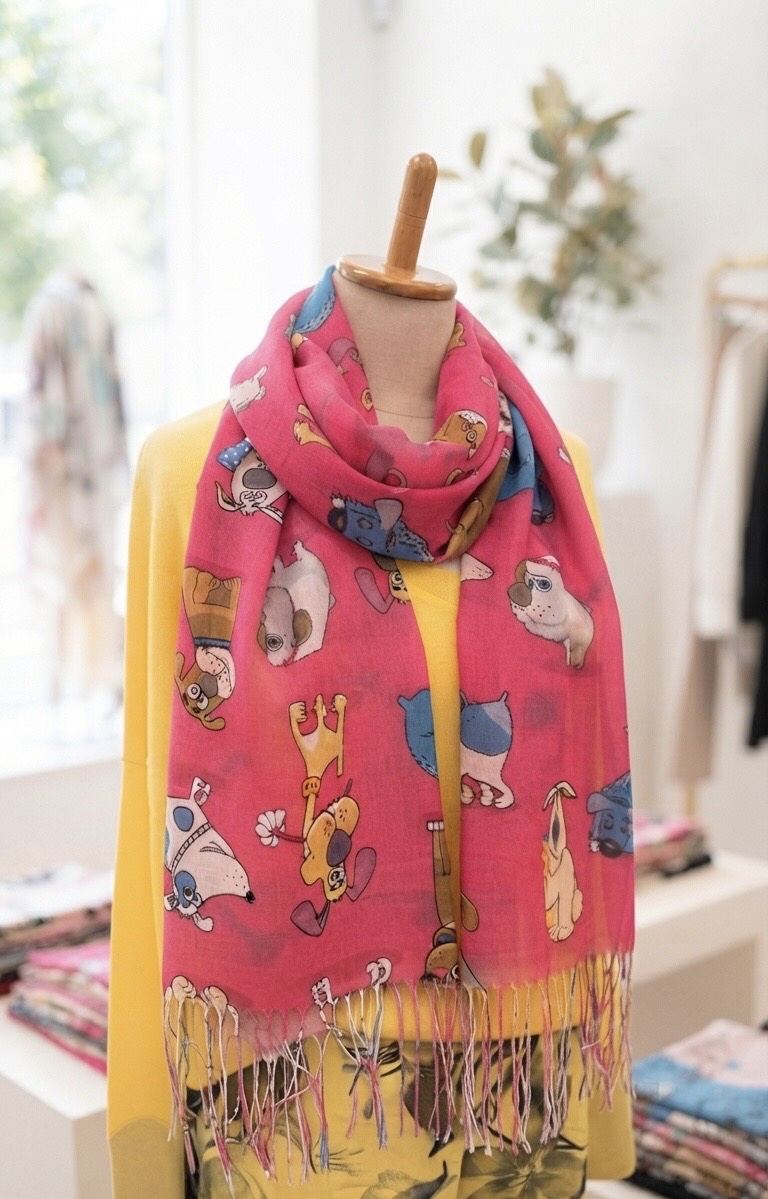 Charming Animal Lover’s Scarf – Dogs Pink