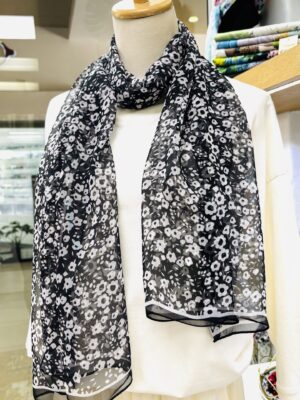 Delicate Azure Flora Chiffon Scarf Black