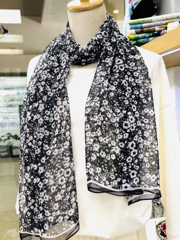 Delicate Azure Flora Chiffon Scarf Black