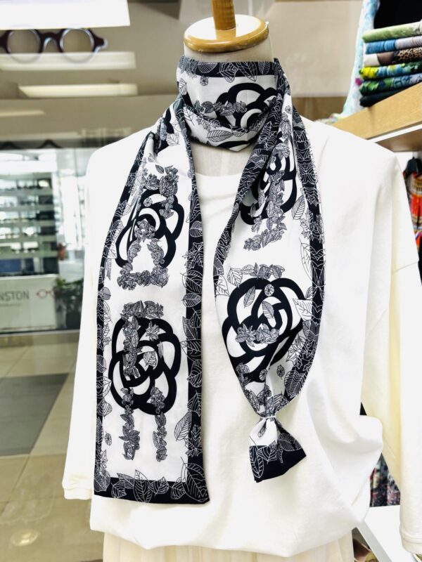 Monochrome Botanical Silk-Feel Scarf – Signature Boutique Collection