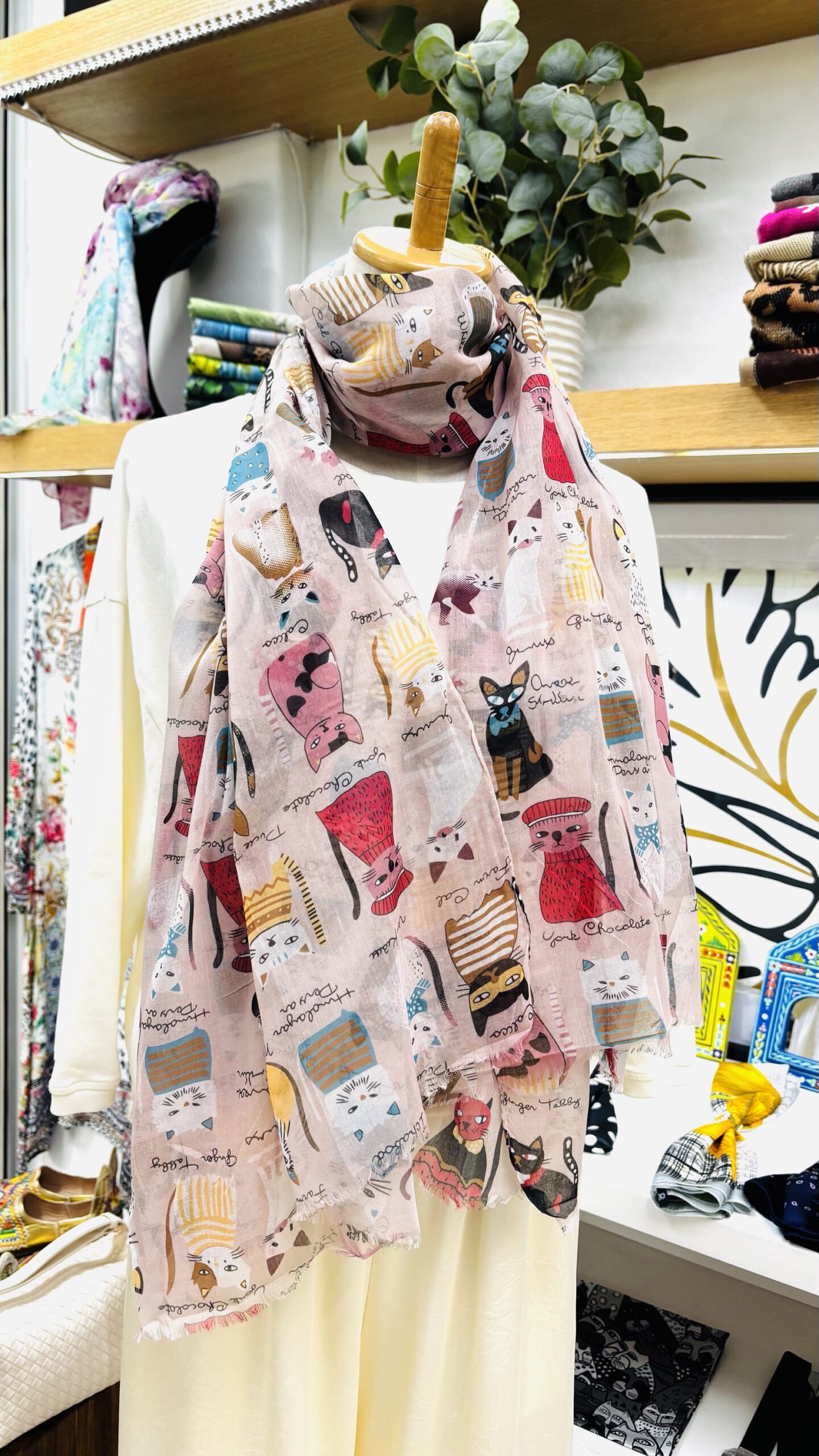 Feline Friends Cotton Scarf Cat Pastel Neutral Edition