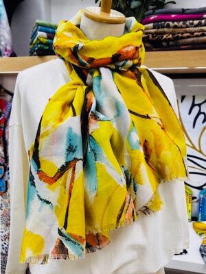 Vibrant Floral Watercolor Print Cotton Scarf – Lightweight Bohemian Accessory