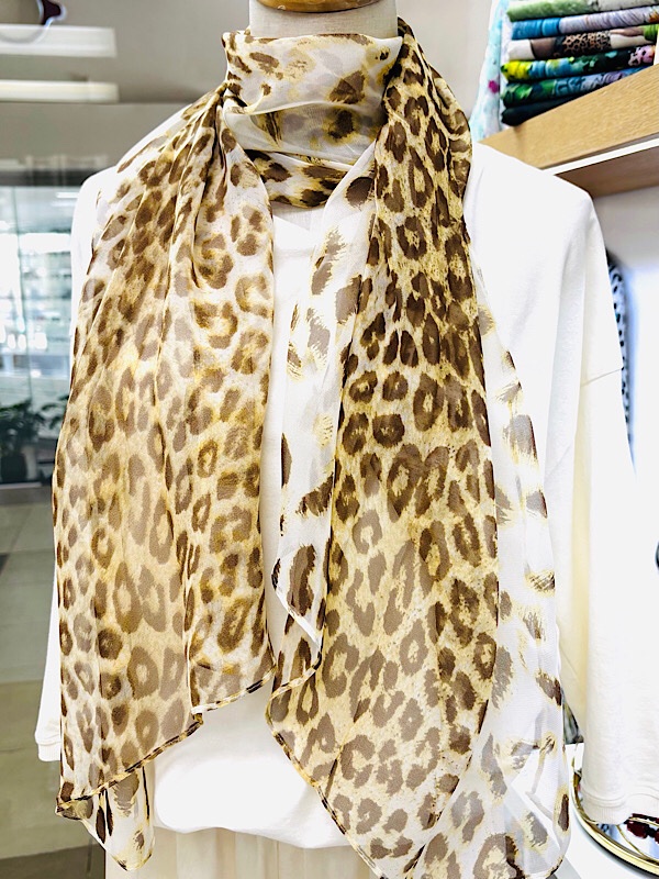 Classic Animal Print Chiffon Scarf Brown
