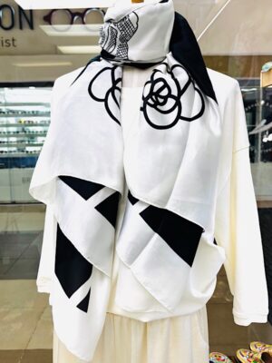 Geometric Floral Silk-Touch Scarf – Contemporary Monochrome Edition