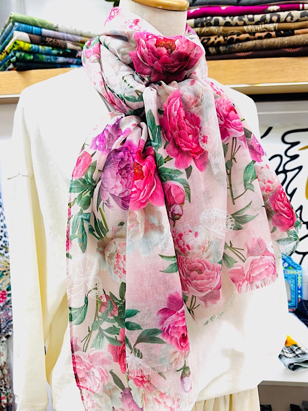 Artisan Floral Peony Print Cotton Scarf – Effortless Summer Elegance