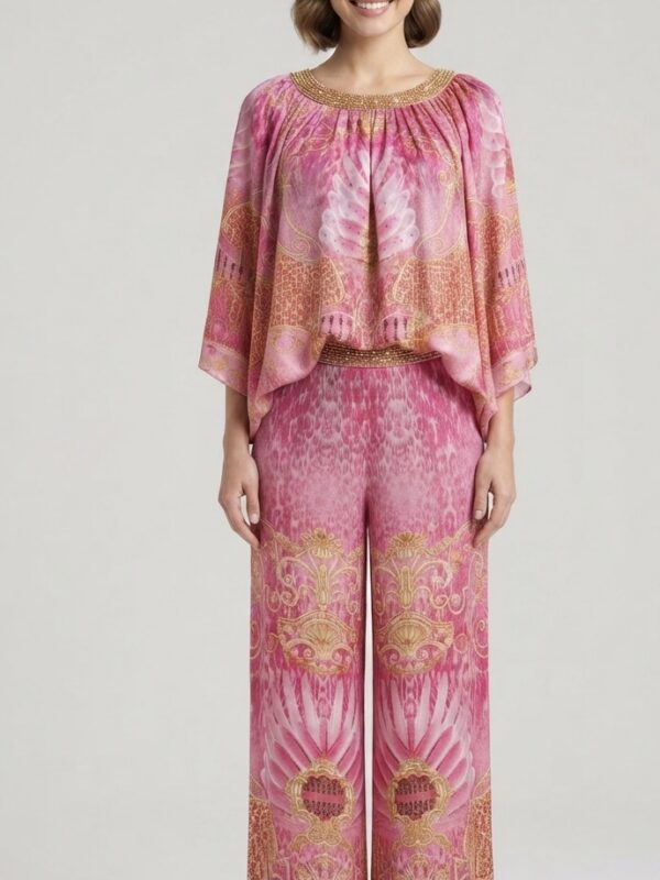 The Fluid Art Majestic Pink Silk-Chiffon Luxury Resort Set