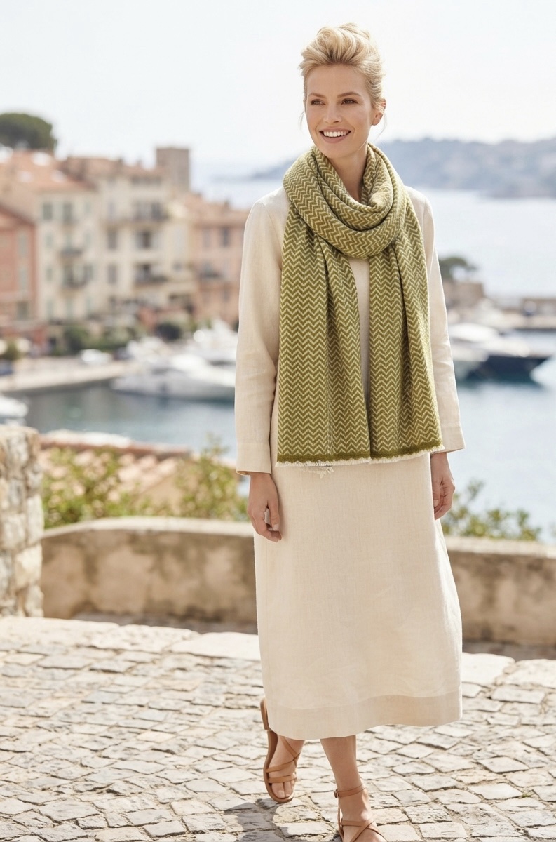 The Marrakesh Olive Wrap | Eco-Friendly Cashmere-Cotton Travel Scarf
