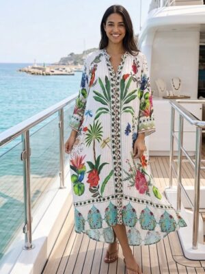 Oasis Resort Cotton-Viscose Maxi Dress – Ivory Floral Paradise