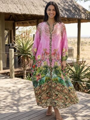 Serengeti Empress Cotton-Viscose Maxi Dress – Fuchsia Cheetah Exotic