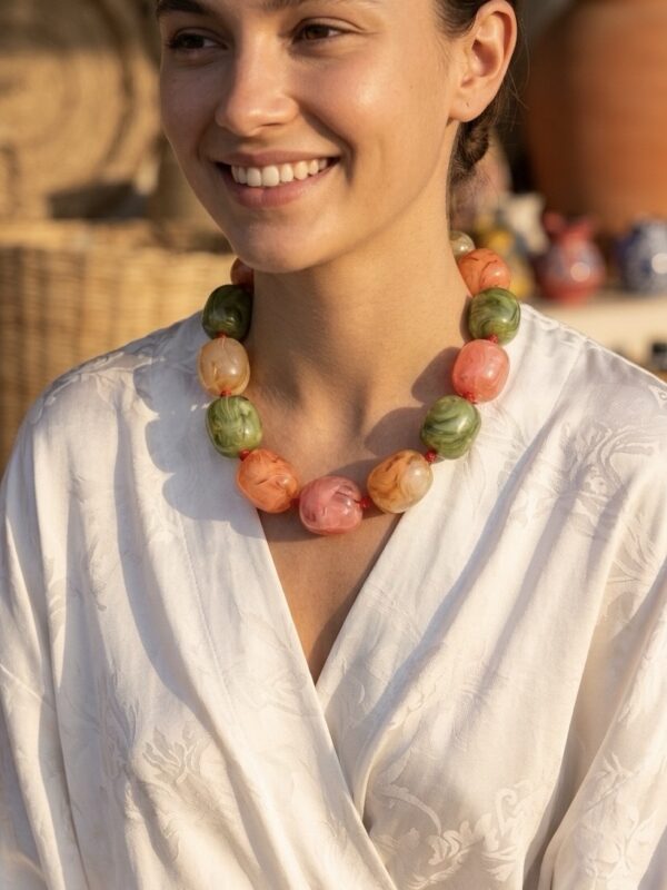 Colourful Artisan Eco Necklace – Handmade Beaded Statement