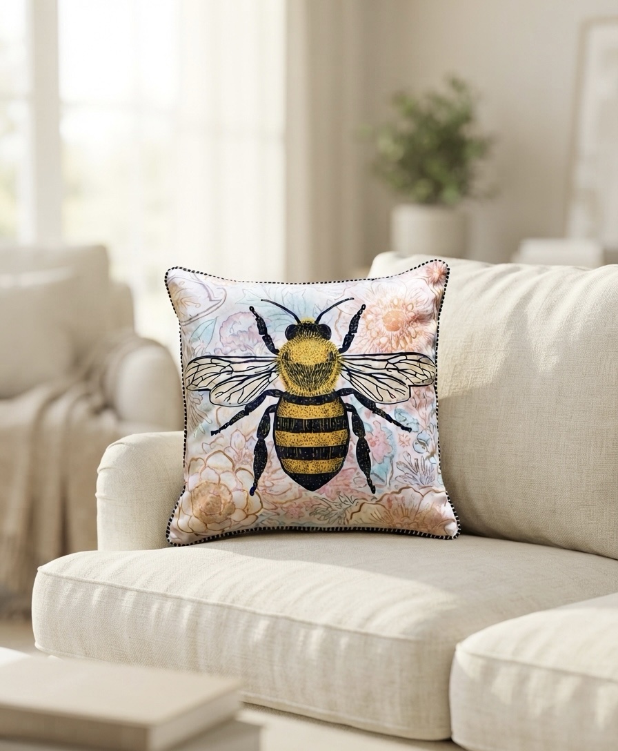 Silky Soft Bumblebee Pastel Floral Luxury Cushion
